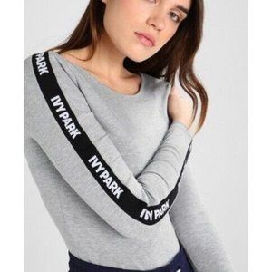 IVY PARK Bodysuit Womens Small Long Sleeve Logo Tape Heather Gray Black New